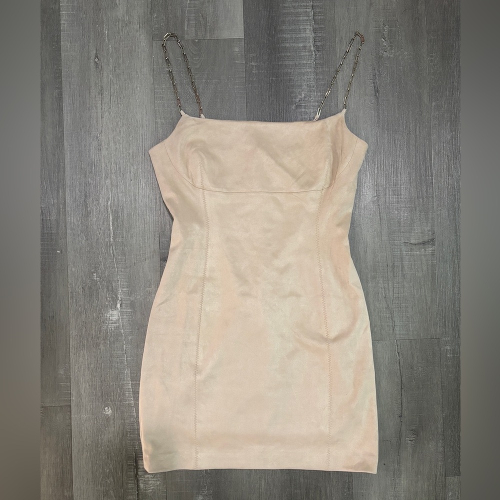 Guess Beige Suede Chain Strap Mini Dress with Chain Straps